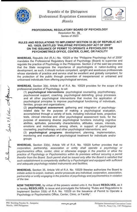 PROFESSIONAL REGULATORY BOARD OF PSYCHOLOGY .